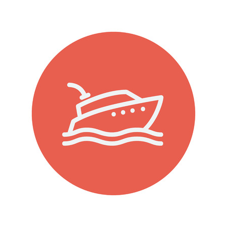 Yacht thin line icon for web and mobile minimalistic flat design. Vector white icon inside the red circle.のイラスト素材