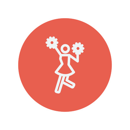 Cheerleader with pom thin line icon for web and mobile minimalistic flat design. Vector white icon inside the red circle.のイラスト素材