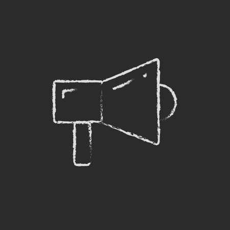 Megaphone hand drawn in chalk on a blackboard vector white icon on a black backgroundのイラスト素材