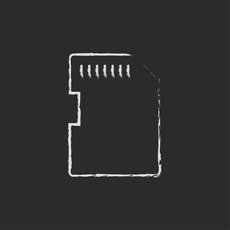 Memory card hand drawn in chalk on a blackboard vector white icon on a black backgroundのイラスト素材