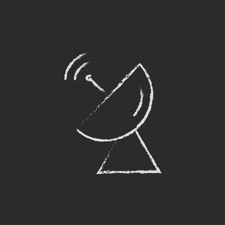 Radar satellite dish hand drawn in chalk on a blackboard vector white icon on a black backgroundのイラスト素材