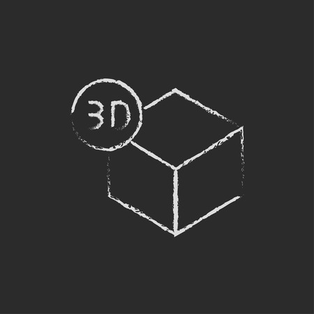 3D box hand drawn in chalk on a blackboard vector white icon on a black backgroundのイラスト素材