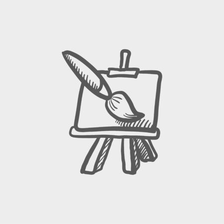 Chart and a paint brush sketch icon for web and mobile. Hand drawn vector dark grey icon on light grey background.のイラスト素材