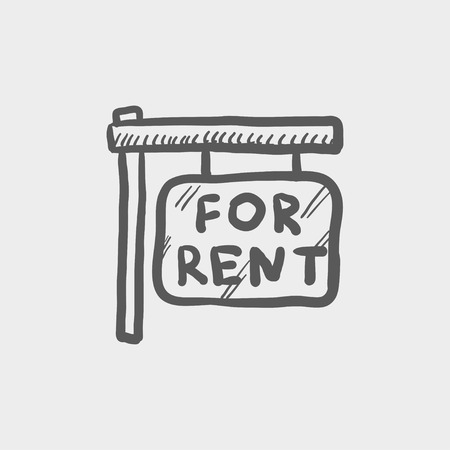 For rent placard sketch icon for web and mobile. Hand drawn vector dark grey icon on light grey background.のイラスト素材