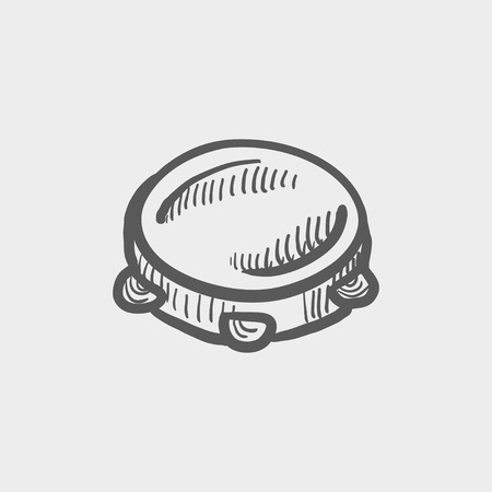 Tambourine sketch icon for web and mobile. Hand drawn vector dark grey icon on light grey background.のイラスト素材