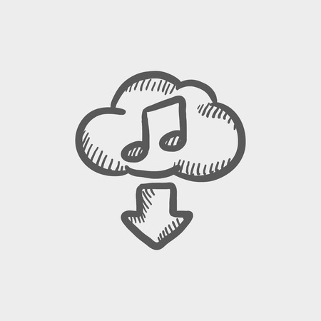 Downloading music sketch icon for web and mobile. Hand drawn vector dark grey icon on light grey background.のイラスト素材