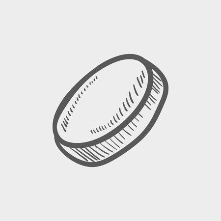 Hockey puck sketch icon for web and mobile. Hand drawn vector dark grey icon on light grey background.のイラスト素材