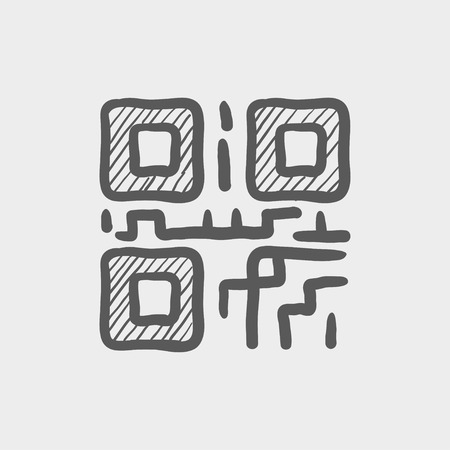 QR code sketch icon for web and mobile. Hand drawn vector dark grey icon on light grey background.のイラスト素材