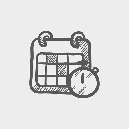 Calendar and stopwatch sketch icon for web and mobile. Hand drawn vector dark grey icon on light grey background.のイラスト素材