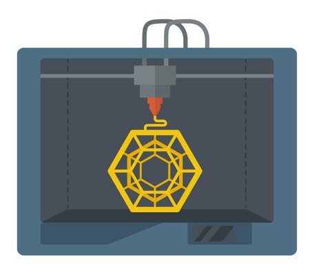 Isometric 3D Printer.  A Contemporary style. Vector flat design illustration isolated white background. Square layoutのイラスト素材