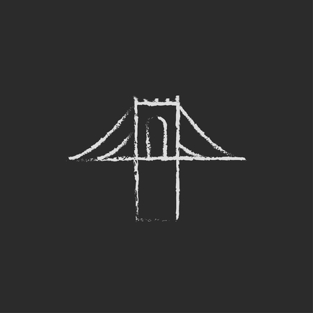 Bridge hand drawn in chalk on a blackboard vector white icon isolated on a black background.のイラスト素材