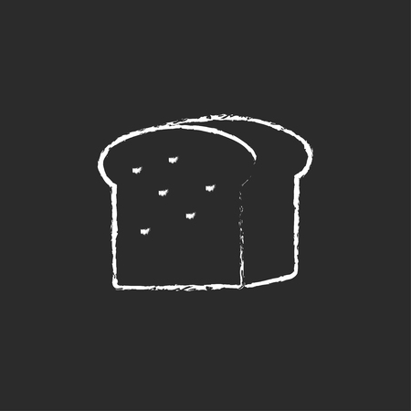 Half of bread hand drawn in chalk on a blackboard vector white icon isolated on a black background.のイラスト素材
