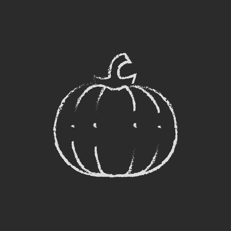 Pumpkin hand drawn in chalk on a blackboard vector white icon isolated on a black background.のイラスト素材