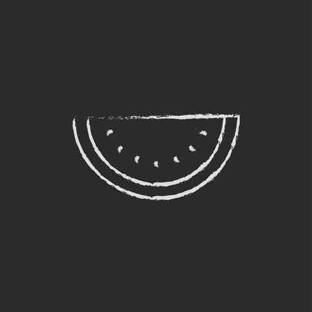 Watermelon hand drawn in chalk on a blackboard vector white icon isolated on a black background.のイラスト素材
