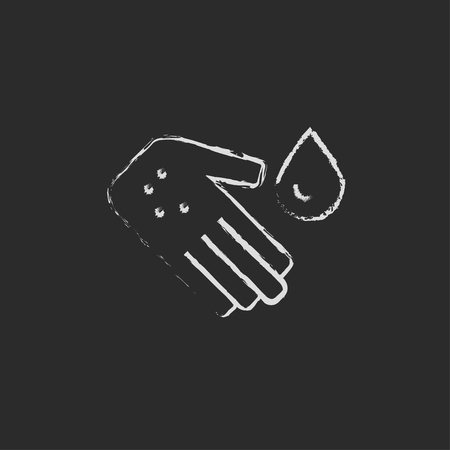 Microbes on the palm hand drawn in chalk on a blackboard vector white icon isolated on a black background.のイラスト素材