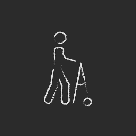 Man with walker hand drawn in chalk on a blackboard vector white icon isolated on a black background.のイラスト素材