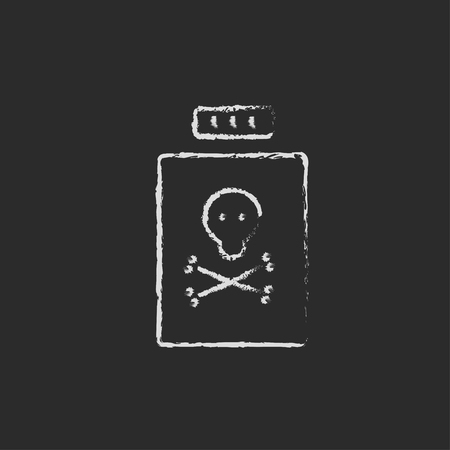 Bottle of poison hand drawn in chalk on a blackboard vector white icon isolated on a black background.のイラスト素材