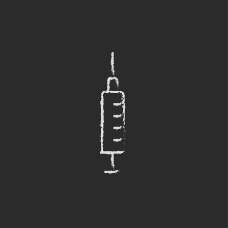 Syringe hand drawn in chalk on a blackboard vector white icon isolated on a black background.のイラスト素材