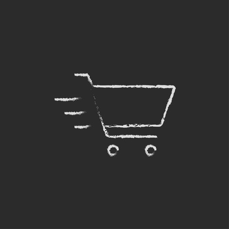Shopping cart hand drawn in chalk on a blackboard vector white icon isolated on a black background.のイラスト素材