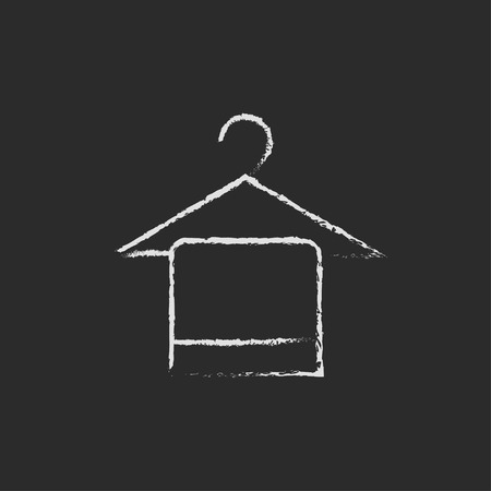 Towel on hanger hand drawn in chalk on a blackboard vector white icon isolated on a black background.のイラスト素材