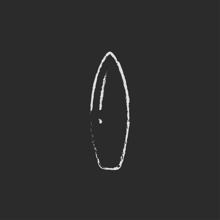 Surfboard hand drawn in chalk on a blackboard vector white icon isolated on a black background.のイラスト素材
