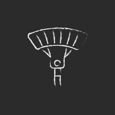 Skydiving hand drawn in chalk on a blackboard vector white icon isolated on a black background.のイラスト素材