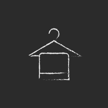 Towel on hanger hand drawn in chalk on a blackboard vector white icon isolated on a black background.のイラスト素材