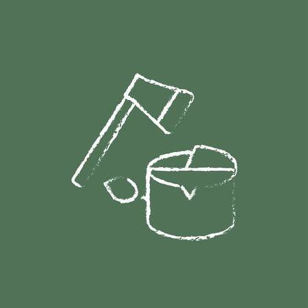 Deforestation hand drawn in chalk on a blackboard vector white icon isolated on a green background.のイラスト素材