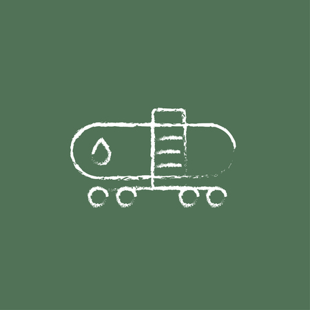 Oil tank hand drawn in chalk on a blackboard vector white icon isolated on a green background.のイラスト素材