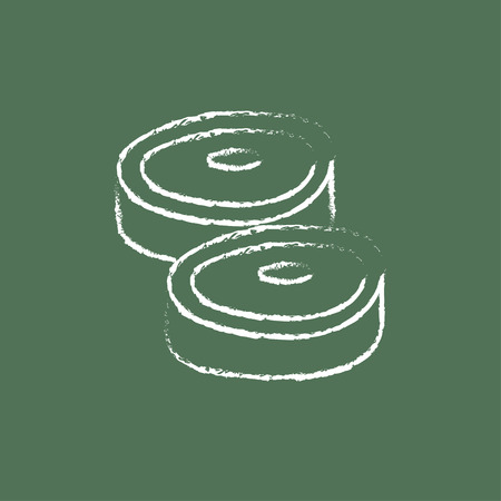 Steak hand drawn in chalk on a blackboard vector white icon isolated on a green background.のイラスト素材