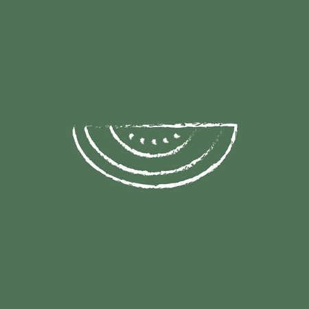 Melon hand drawn in chalk on a blackboard vector white icon isolated on a green background.のイラスト素材