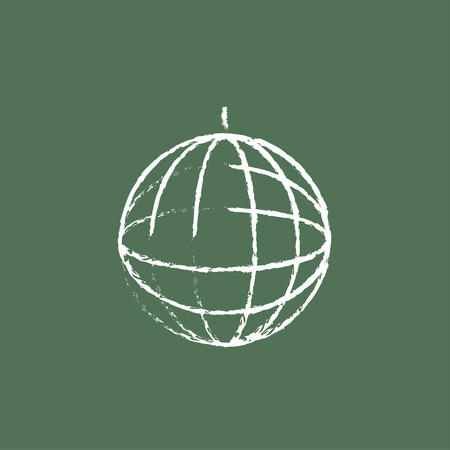 Disco ball hand drawn in chalk on a blackboard vector white icon isolated on a green background.のイラスト素材