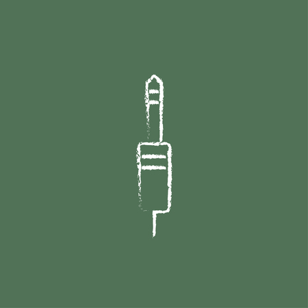 Jack cable hand drawn in chalk on a blackboard vector white icon isolated on a green background.