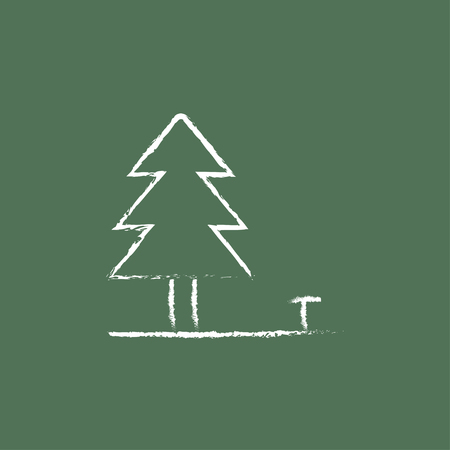 Landscape hand drawn in chalk on a blackboard vector white icon isolated on a green background.のイラスト素材