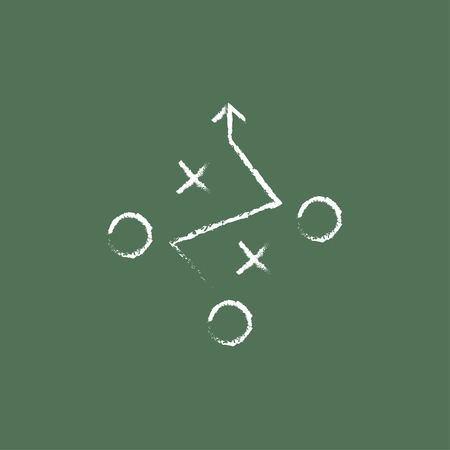 Tactical plan hand drawn in chalk on a blackboard vector white icon isolated on a green background.のイラスト素材