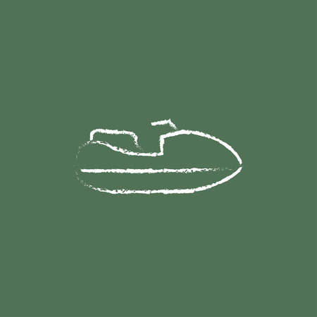 Jet scooter hand drawn in chalk on a blackboard vector white icon isolated on a green background.のイラスト素材