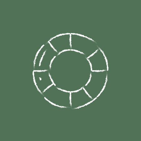 Lifebuoy hand drawn in chalk on a blackboard vector white icon isolated on a green background.のイラスト素材