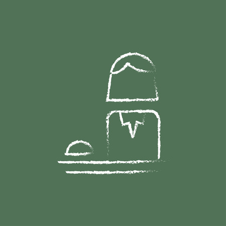 Female receptionist hand drawn in chalk on a blackboard vector white icon isolated on a green background.のイラスト素材