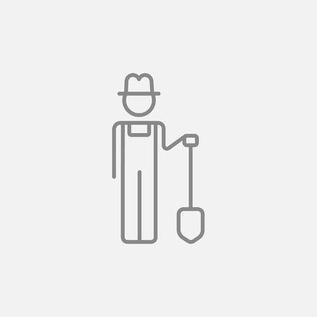 Farmer with shovel line icon for web, mobile and infographics. Vector dark grey icon isolated on light grey background.のイラスト素材