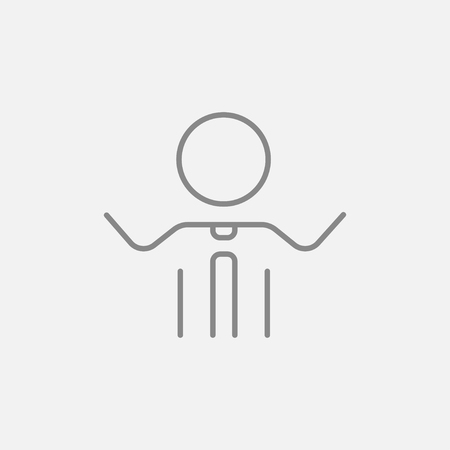Man with raised arms line icon for web, mobile and infographics. Vector dark grey icon isolated on light grey background.のイラスト素材