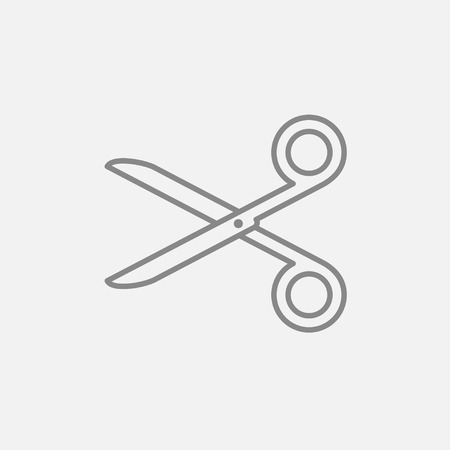 Scissors line icon for web, mobile and infographics. Vector dark grey icon isolated on light grey background.のイラスト素材