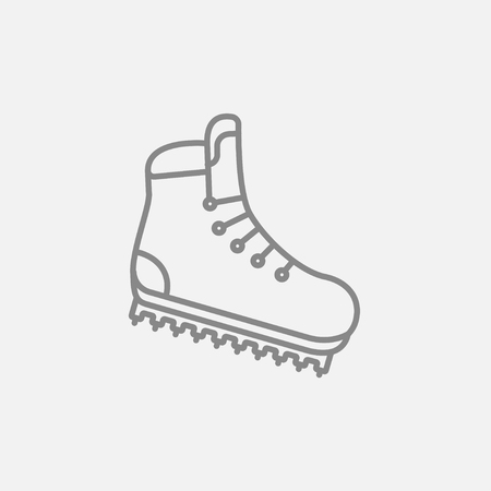 Hiking boot with crampons line icon for web, mobile and infographics. Vector dark grey icon isolated on light grey background.のイラスト素材