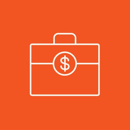 Suitcase with dollar symbol line icon for web, mobile and infographics. Vector white icon isolated on red background.のイラスト素材