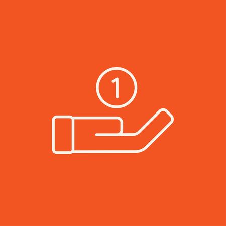 Hand holding a coin line icon for web, mobile and infographics. Vector white icon isolated on red background.のイラスト素材