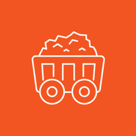 Mining coal cart line icon for web, mobile and infographics. Vector white icon isolated on red background.のイラスト素材