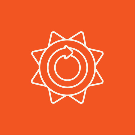 Sun with round arrow line icon for web, mobile and infographics. Vector white icon isolated on red background.のイラスト素材