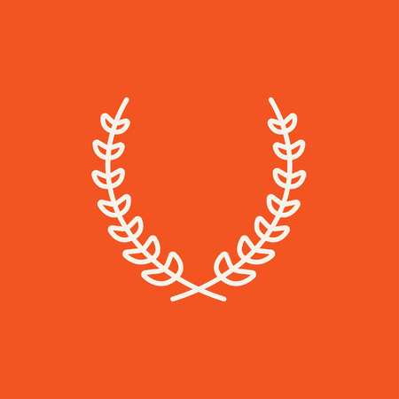 Laurel wreath line icon for web, mobile and infographics. Vector white icon isolated on red background.のイラスト素材