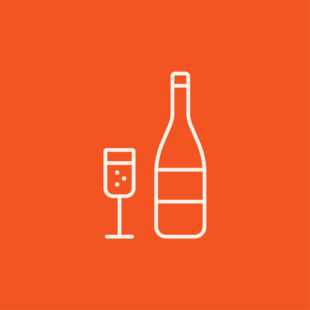 Bottle of champaign and glass line icon for web, mobile and infographics. Vector white icon isolated on red background.のイラスト素材