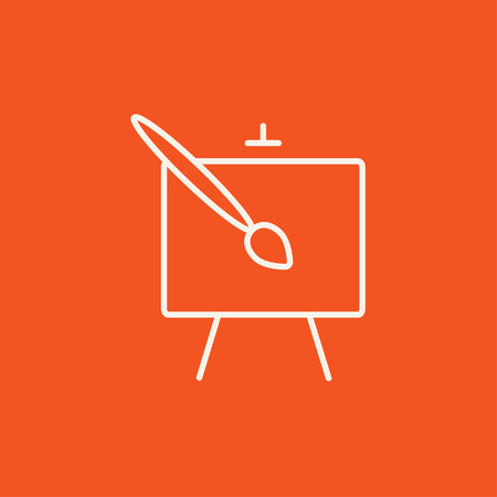 Easel and paint brush line icon for web, mobile and infographics. Vector white icon isolated on red background.のイラスト素材