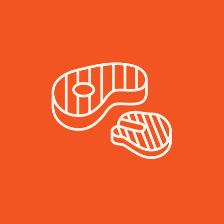 Grilled steak line icon for web, mobile and infographics. Vector white icon isolated on red background.のイラスト素材